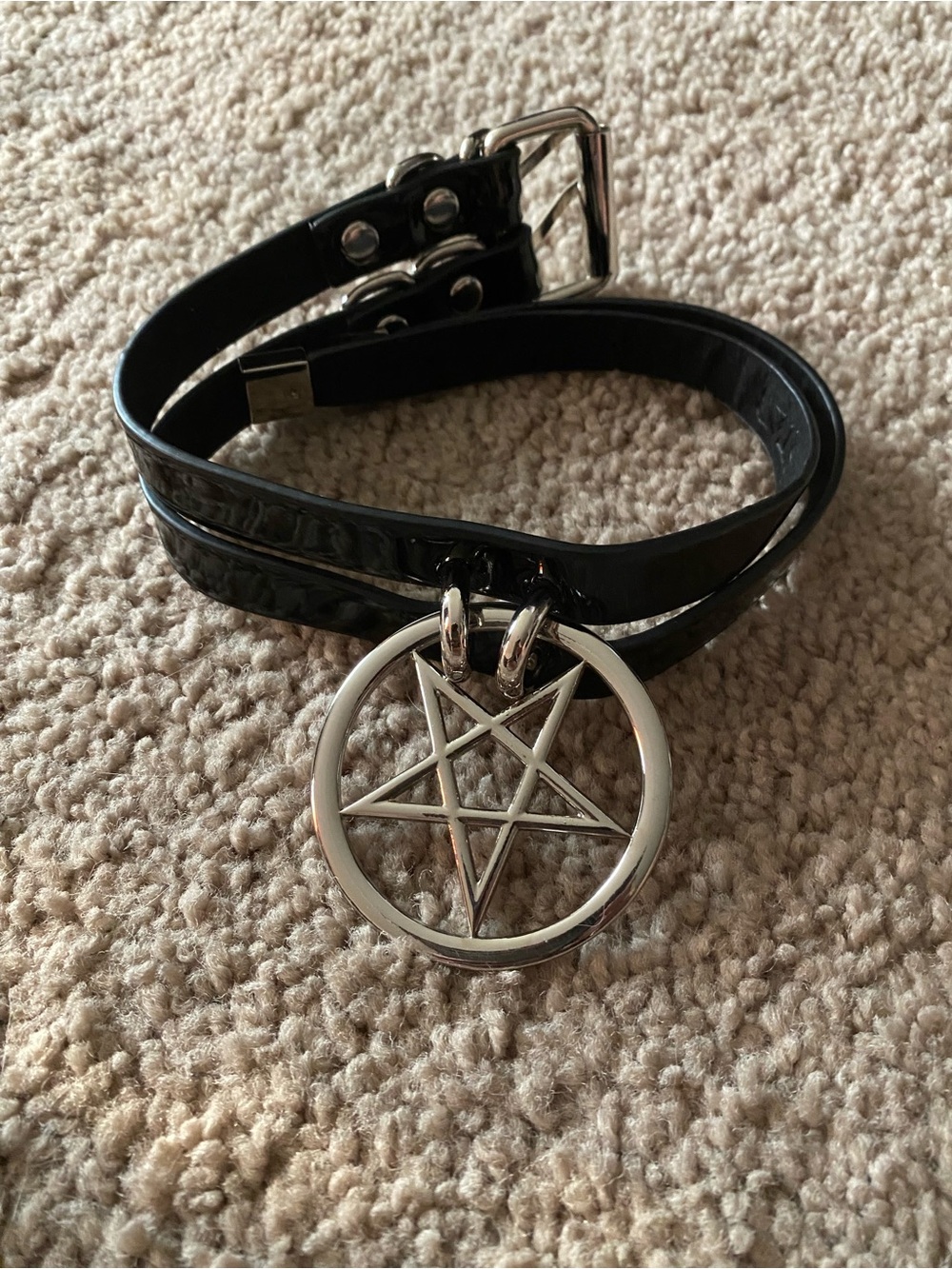 Killstar Black Double Strap Choker with Silver Pentagram Pendant